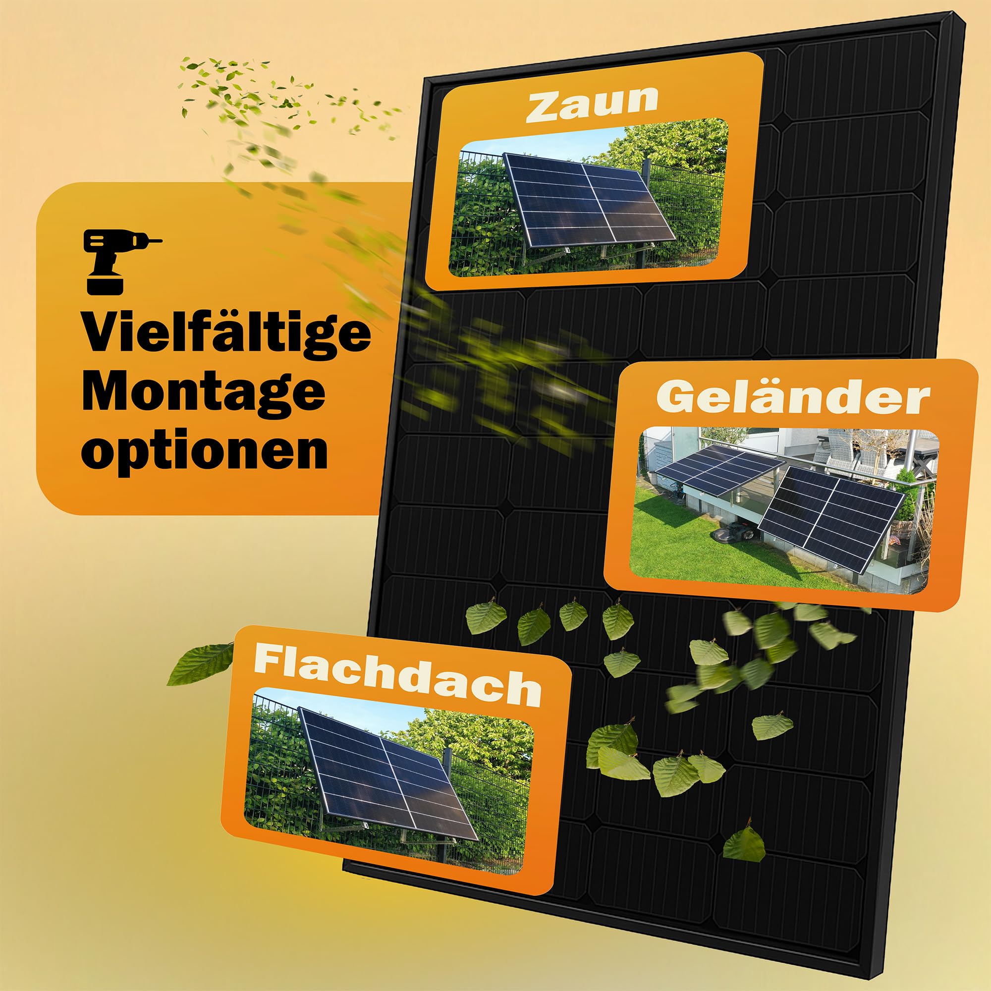 2 Sets Solarmodul Halterung zur Beschwerung - 0% MwSt│Halterung für Solarmodule bis zu 114.5 cm│Robuste Solarpanel Halterung│Einstellbar 0° - 90°│Flachdach, Balkonkraftwerk, Wand