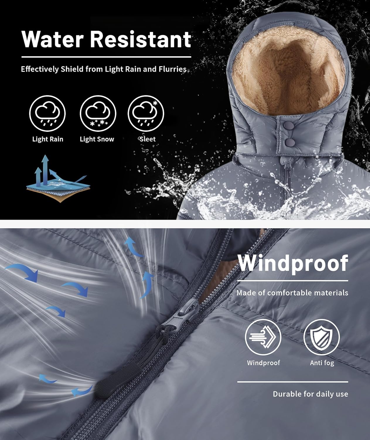 ZITY Boy's Winter Coat Thermal Puffer Jacket Warm Sherpa Fleece Lined Water-Resistant Zip Outerwear Coat with Detachable Hood - Image 5