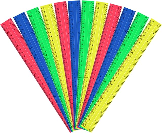 upain 30cm Rulers 12 Pack Plastic School Ruler Multipack Flexible Clear Rulers Transparent Straight Ruler Shatter Resistant Ruler for School Students Classroom Office Supplies 4 Color