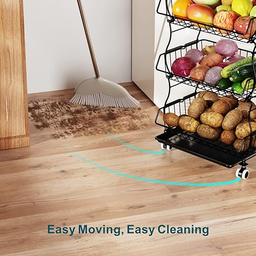 Miniatura 6 de iSPECLE Almacenamiento de frutas y verduras, cesta de 5 niveles para verduras, añade espacio adicional, gran capacidad, soporte para cesta de