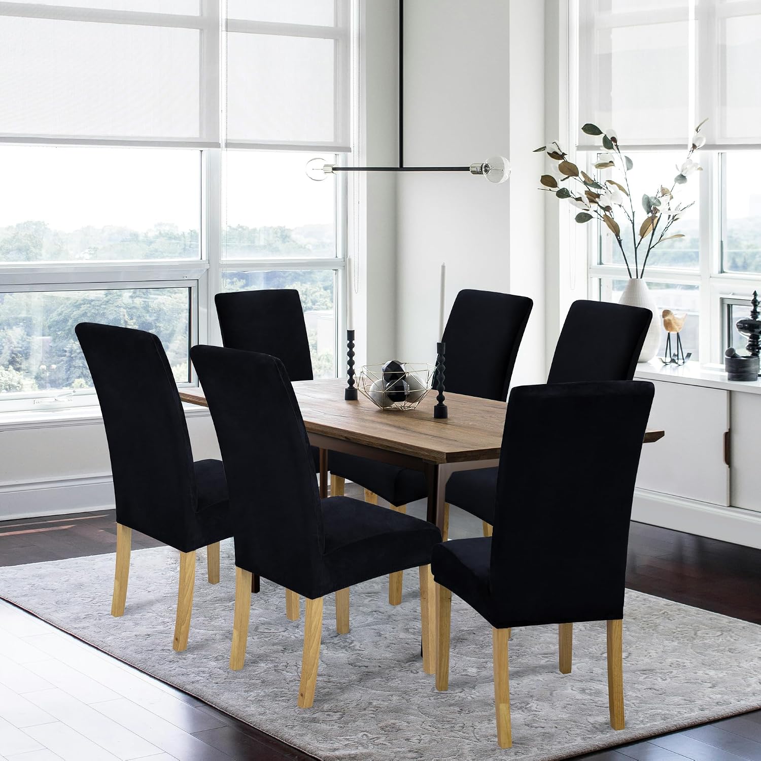 velvet dining chair covers,dining room chair covers set of 4,stretch kitchen chair cover,soft washable dining chair cover,parsons chair slipcovers protective,for home,restaurant,banquet(black) velvet black 4