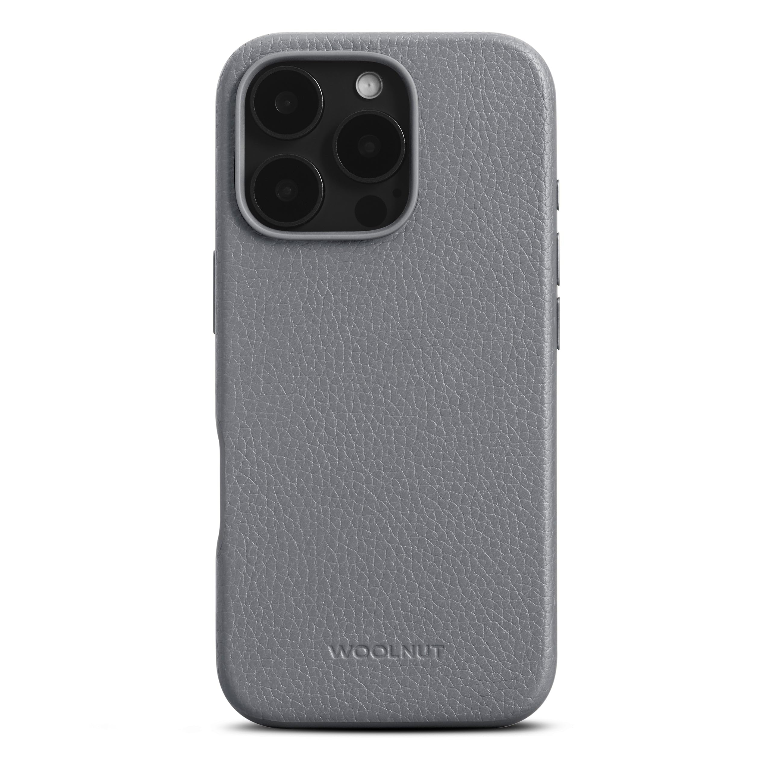 WOOLNUT Leather Case for iPhone 16 Pro, Grey, Scandinavian Full-Grain Leather, Compatible with MagSafe, Slim TPU Sides