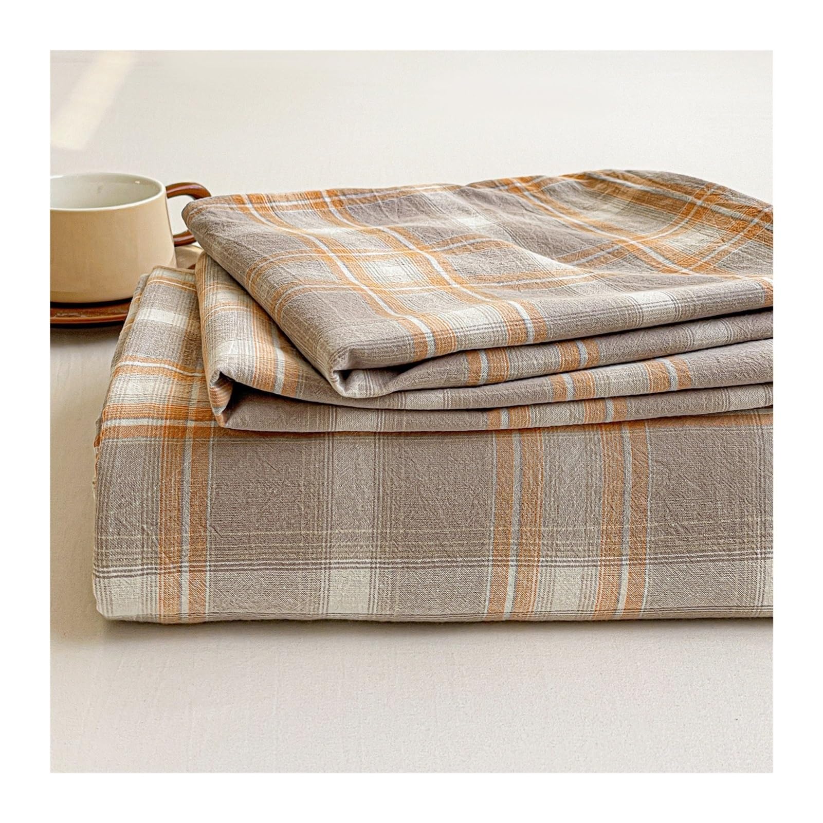 Drap plat en coton lavé sans repassage marron pour éliminer la corvée des draps froissés lit double