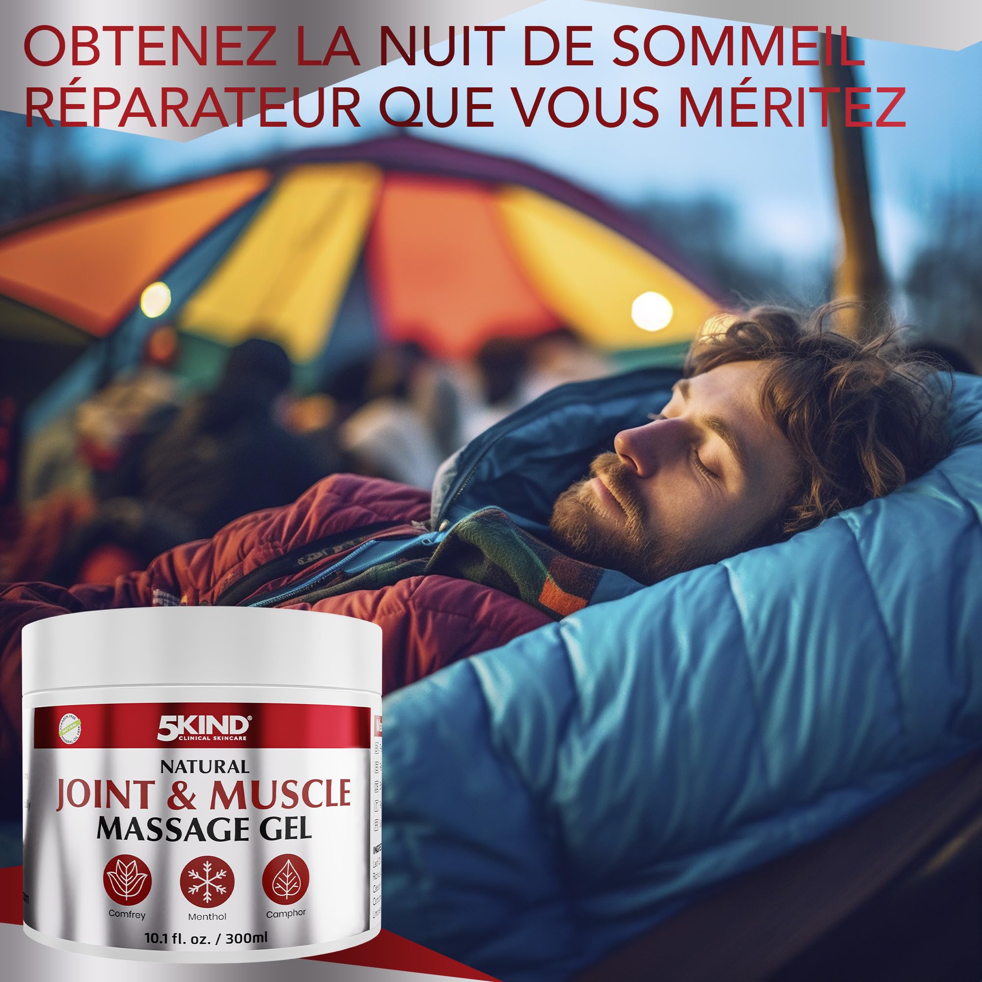 5kind Gel fraîcheur naturel articulation & muscle 300 ml - Crème calendula, camphre, consoude & menthol - Gel musculaire revitalisant puissant - Gel de massage dos, muscles, genoux, cou & épaules