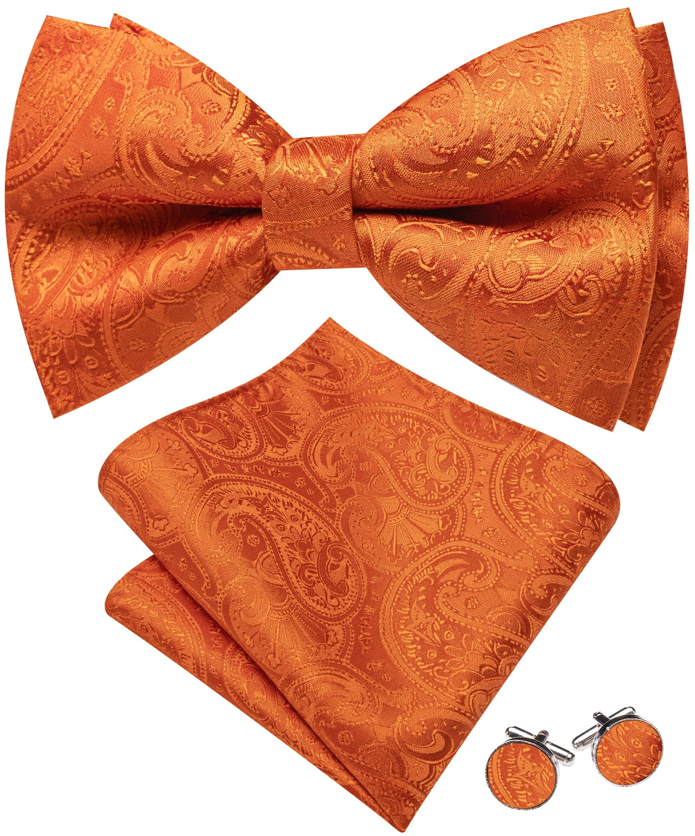 Barry.Wang Paisley Striped Bow Tie for Men Silk Pre-Tied Bowtie Set