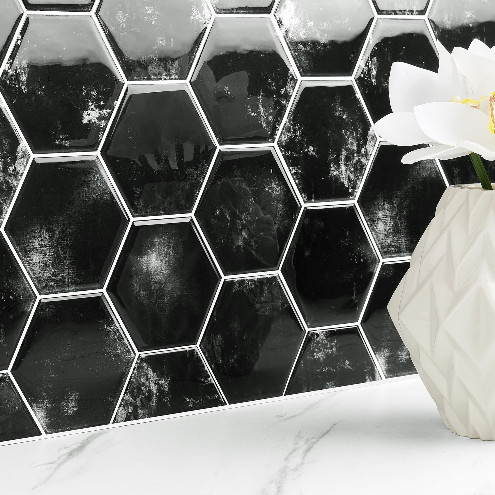 Livelynine Black Peel and Stick Backsplash 4-Tiles 12x12 Renter