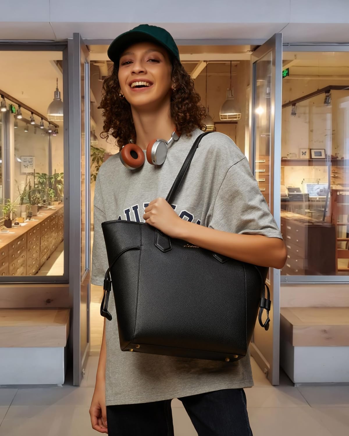 LOVEVOOK Leather Tote Bag for Women, Lightweight Large Handbag, Waterproof Tote Purse, Ideal for Work, College and Gift