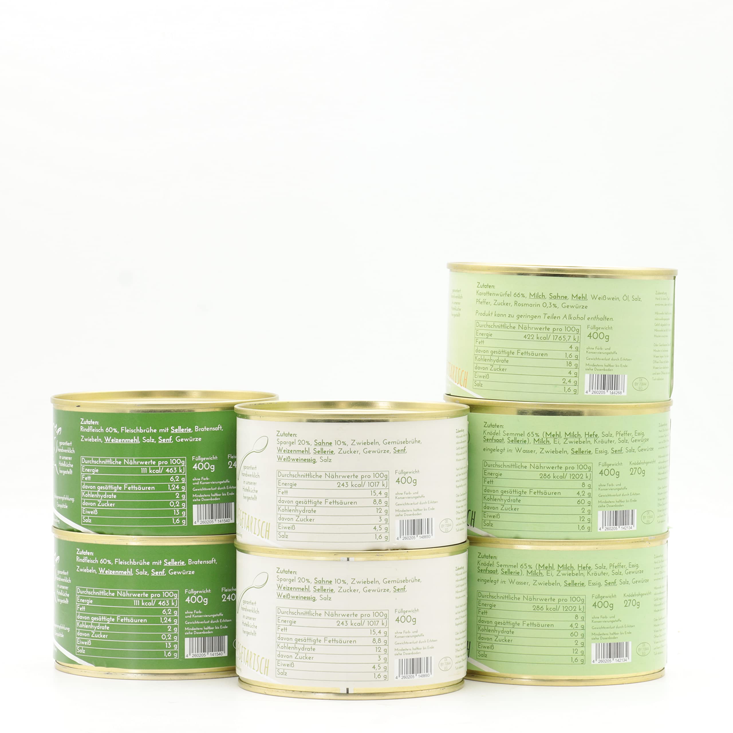 Diem - Festessen - Geschenkset - In der Konserve - 2x Rinderbraten 400g, 2x Semmelknödel 400g (270g Abtropfgewicht),1x Rahmkarotten 400g, 2x Spargelcremesuppe 400g