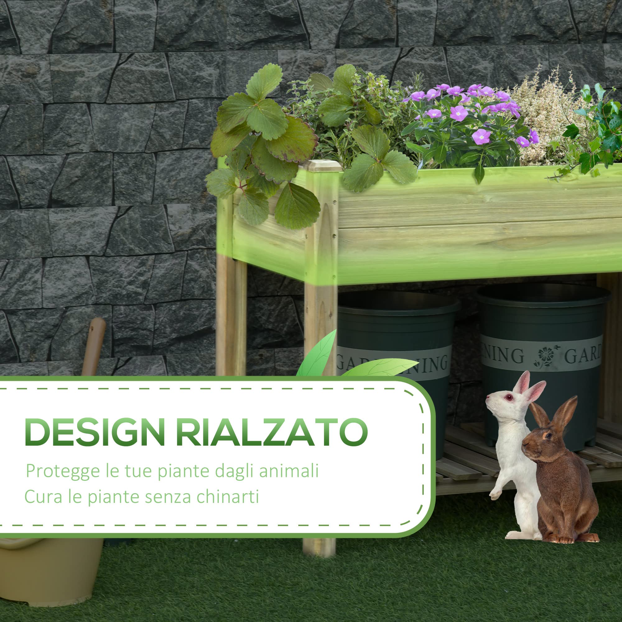 Outsunny Letto per Orto Rialzato in Legno con Ripiano Inferiore, Fioriera da Esterno Portapiante per Giardino e Balcone, 91x51x76cm