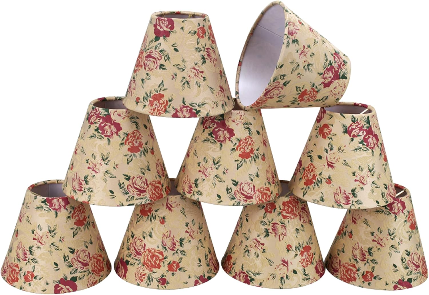 Aspen Creative 32003-9A, Empire Clip-On Chandelier Lamp Shade, Floral, 3" Top x 6" Bottom x 5" Slant Height, Set of 9