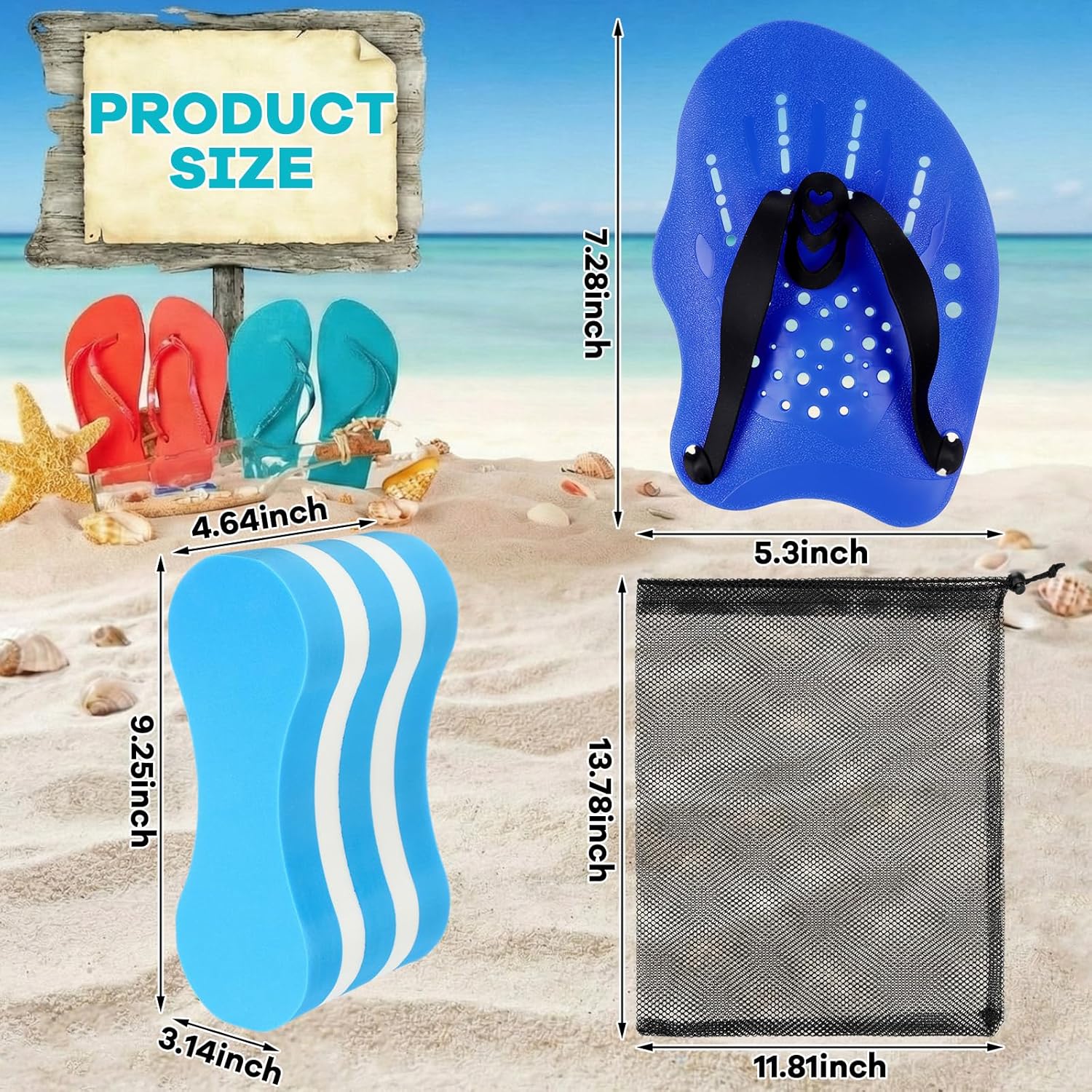Thenshop 8 Pcs Swimming Paddles Pull Buoy Set Include 4 Swim Paddles with Adjustable Straps 2 Pull Buoy 2 Mesh Bag Water Aerobics Equipment Pool Exercise Kit for Adults Lap Swimming Party