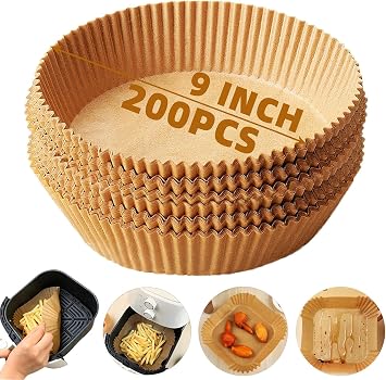 Air Fryer Liners Disposable,200PCS 9 Inch Round Air Fryer Parchment Paper Liners for 5-8QT Air fryer,Easy to Clean Non-Stick Waterproof Airfryer Paper Liner