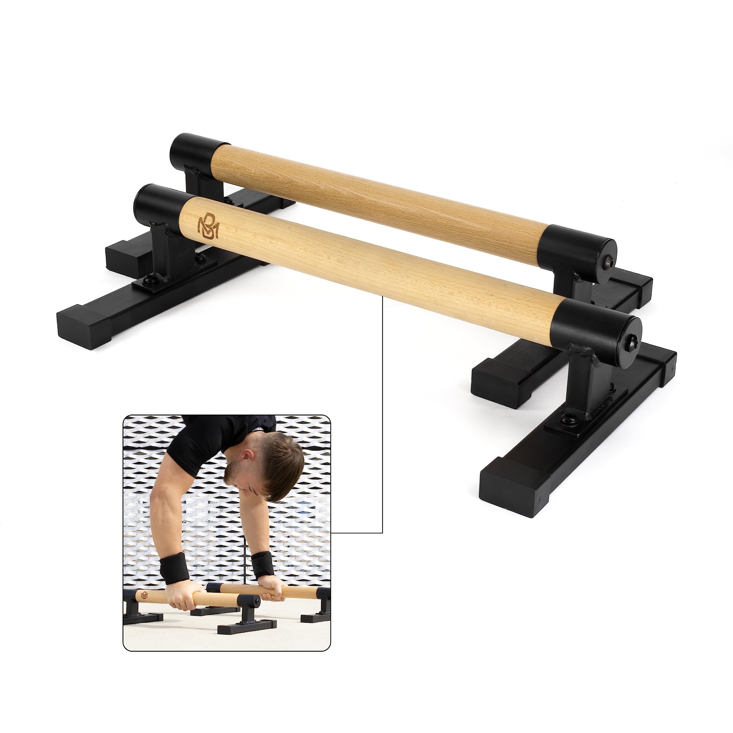 Müller & Blum In legno parallelo di alta qualità, sostenibili e antiscivolo, ideali per flessioni e stand per mano, push up bar per interni ed esterni, attrezzature calisthenics