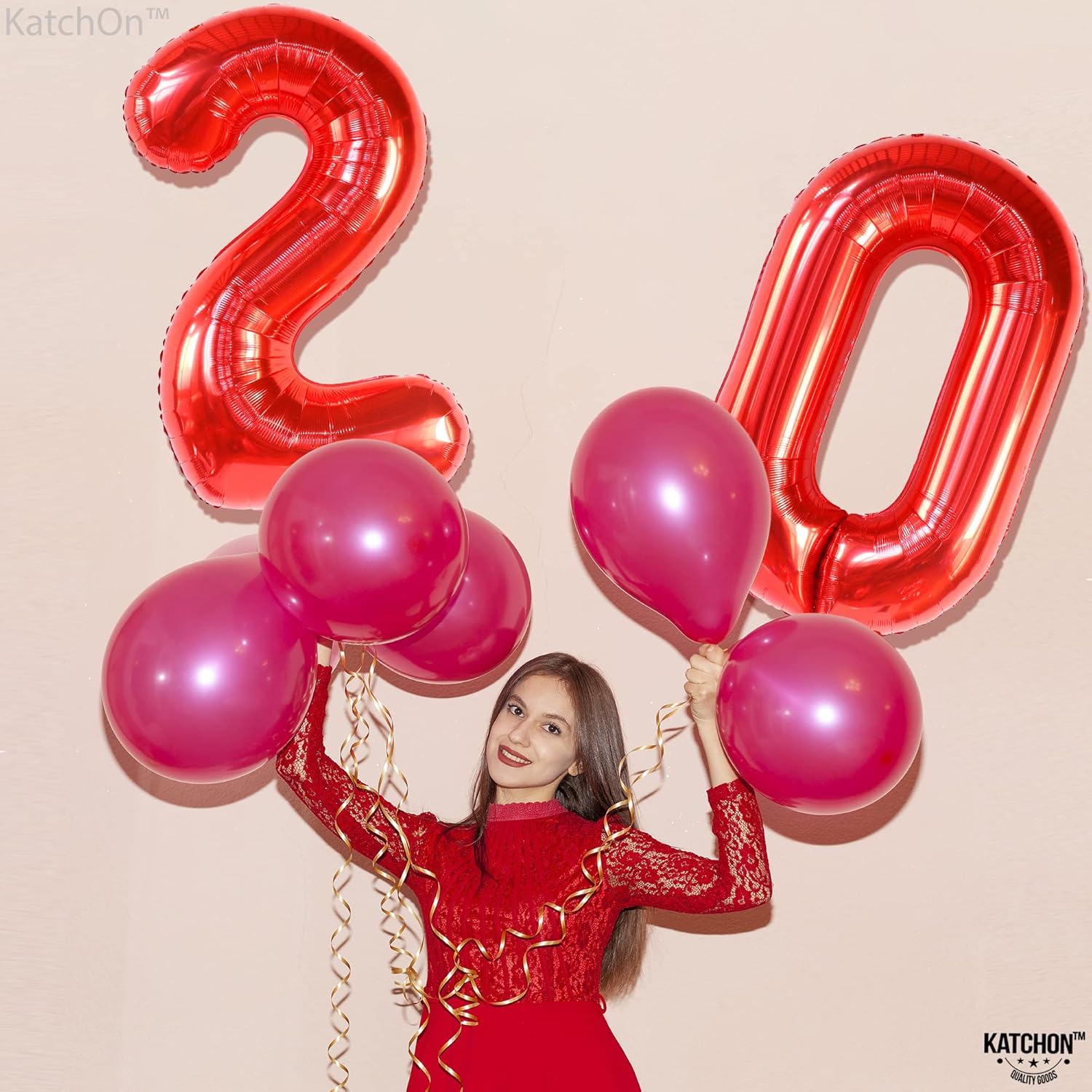 KatchOn, Red 20 Balloon Number - Giant, 40 Inch | 20th Birthday Balloons, Number 20 Balloon Set | Happy 20th Birthday Decorations for Men & Women