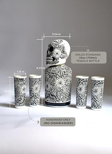 Miniatura 2 de Juego de decantador de tequila, decantador de licor con vasos de chupito y sombrero mexicano, decantador pintado a mano, decantador de calavera
