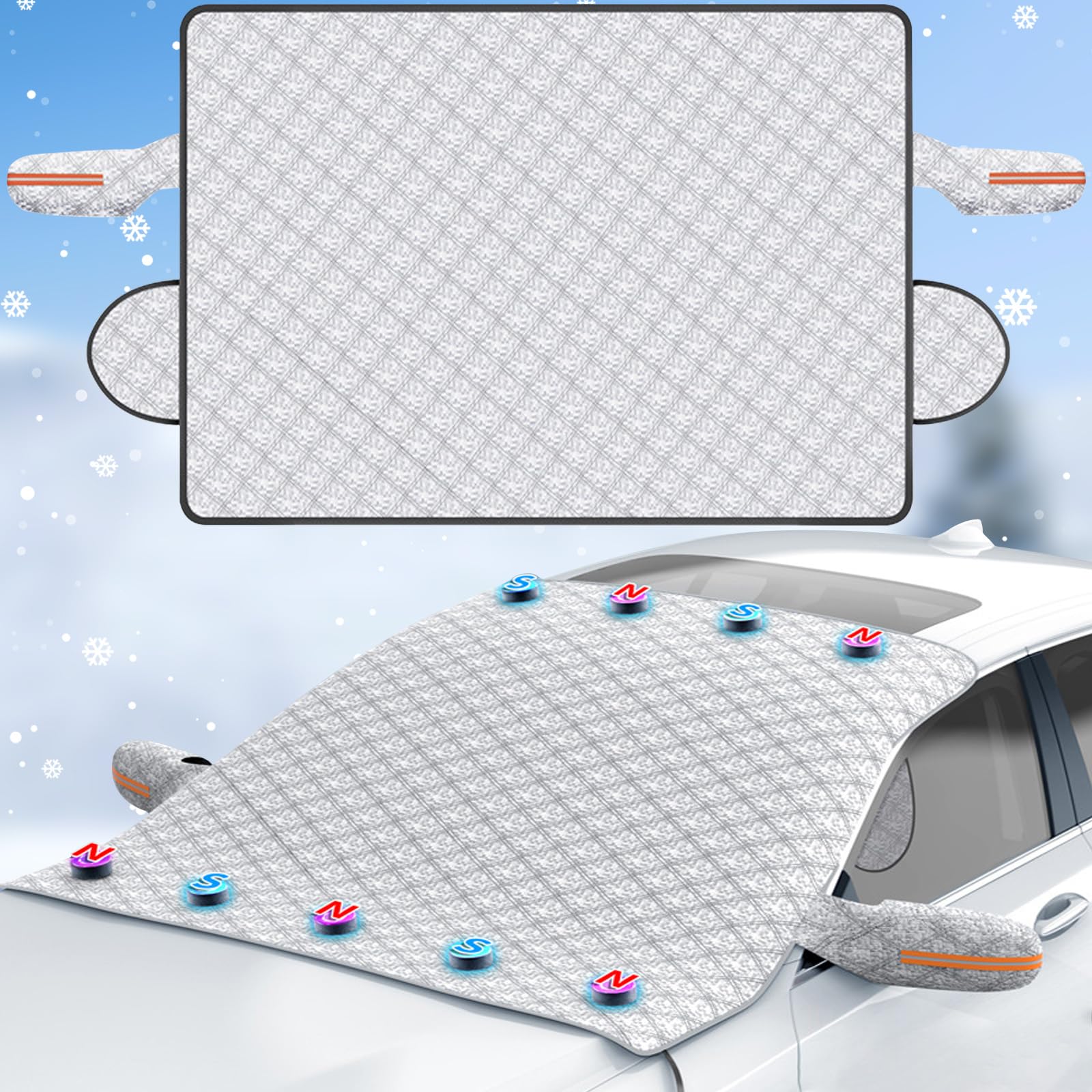 Housse Pare-brise Hiver 160x120 Cm - Protection Contre Givre, Neige, Glace Et UV - 9 Aimants Puissants, Idéal Voiture Et SUV