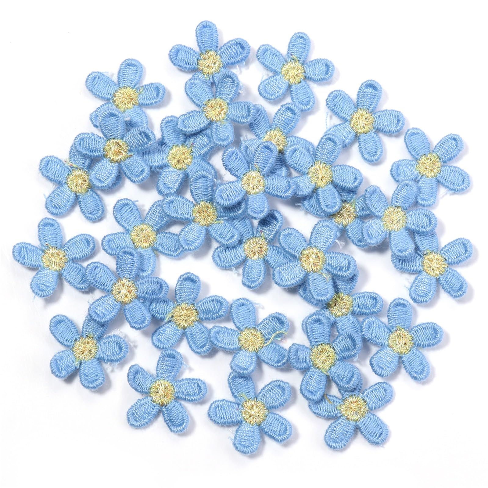 Wtaxbh Blue 30Pcs Iron On Patches 150 Pcs Multicolor Flower Appliques 2Cm Embroidered Patches For Diy Clothes Sewing Wedding Decoration Accessories(Blue 30Pcs)