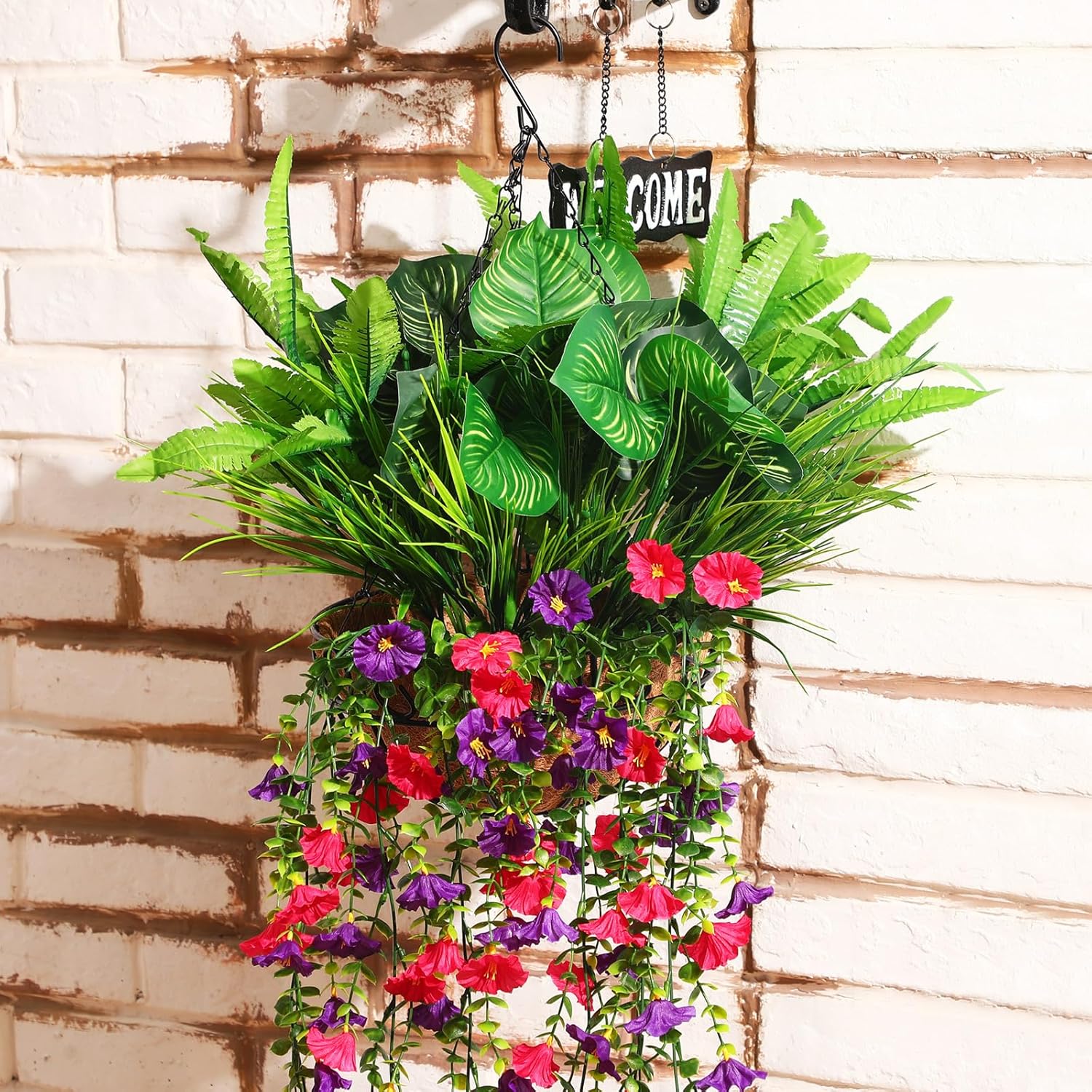 Thiccywoov 12 Pcs Artificial Greenery for Outdoor UV Resistant Fake Flowers and Greeneries Plastic Hanging Plants for Window Box Spring Summer Garden Patio Porch Yard Decoration(Bright Color)