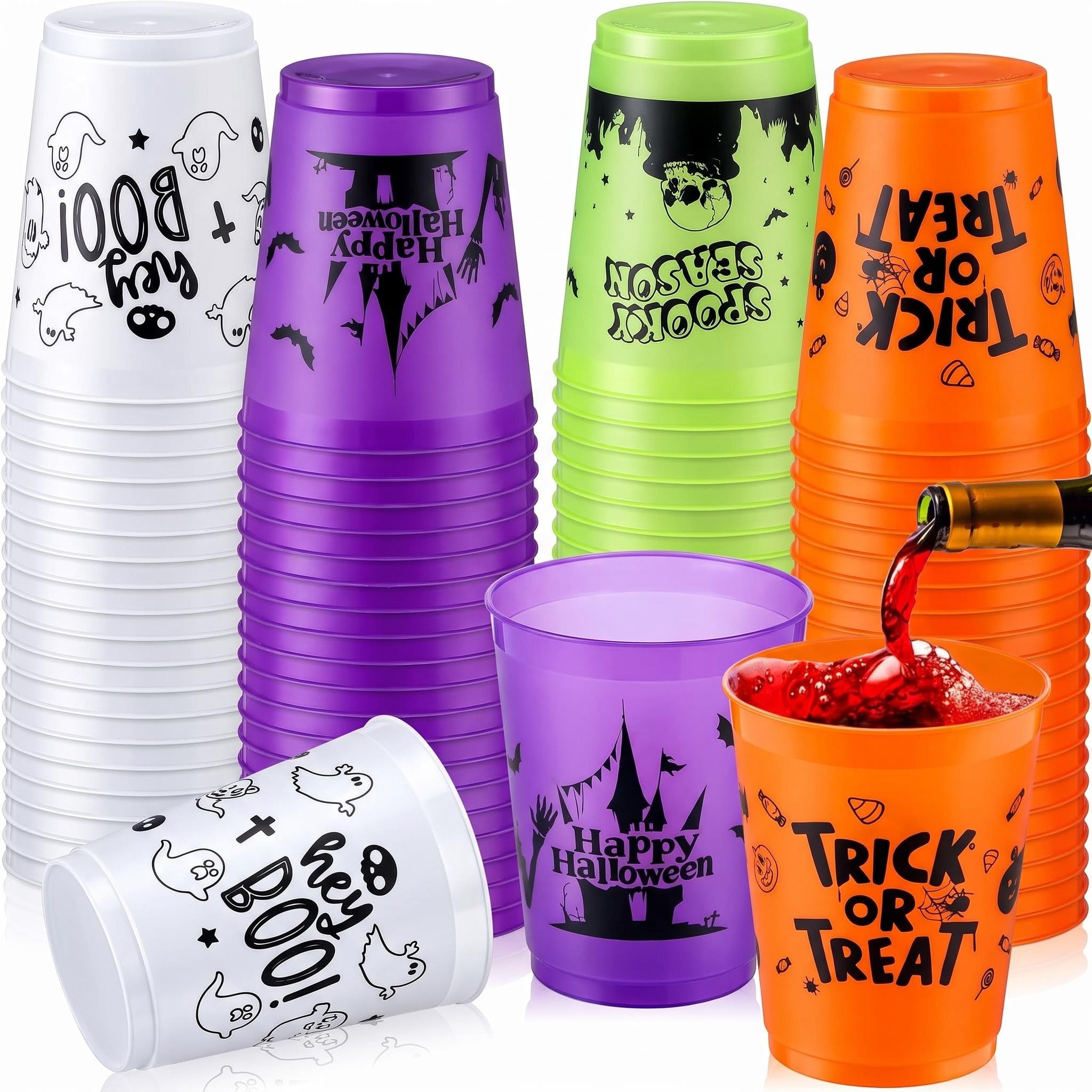 12pcs Halloween Plastic Cups for Halloween Theme Party Decoration Supplies