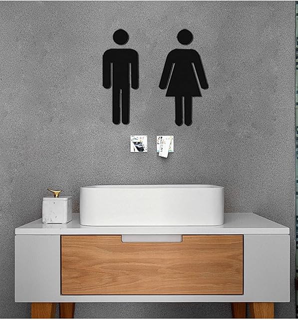 WYBXZ Acrylic Mirrors Sign for Loo Toilet Bathroom Livingroom Wall Decor WC Man Woman Removable Wallpaper Restroom Symbol Sign Mirror Set for Public Toilet Washroom Wall Sticker (Black)