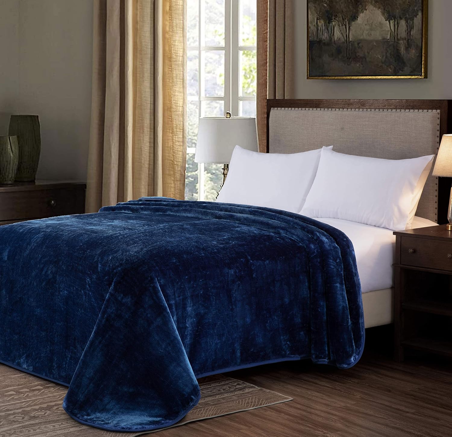 Chezmoi Collection Heavy Single Ply 9 Lbs Korean Style Faux Mink Blanket, 750GSM Thick Silky Soft Plush Raschel Mink Blanket, 85" x 95" King, Solid Navy - Image 2