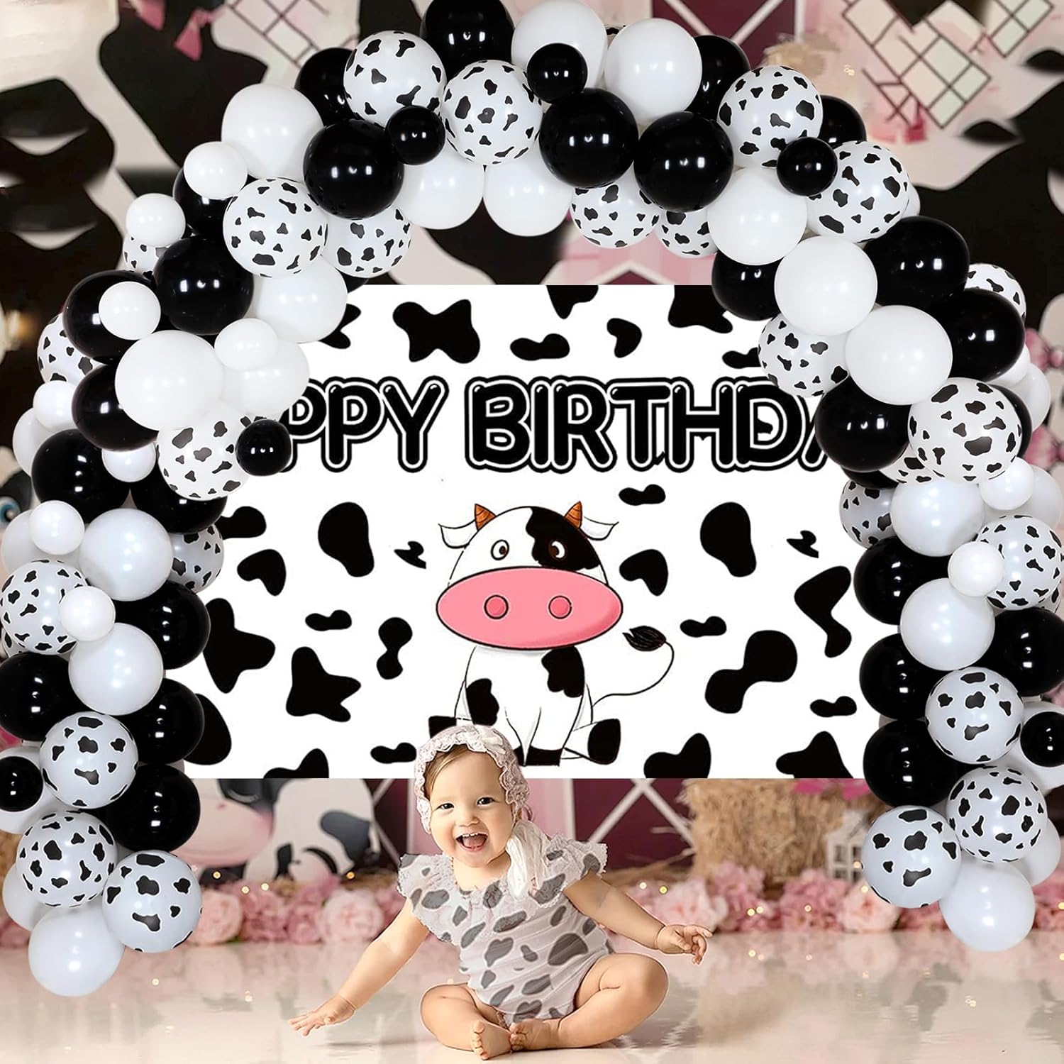Cow Print Birthday Party Decorations, Cow Theme Balloon Garland Kit Black And White, Cow Happy Birthday Backdrop, Tablecloth, Cow Party Supplies for Boys and Girls - Image 3