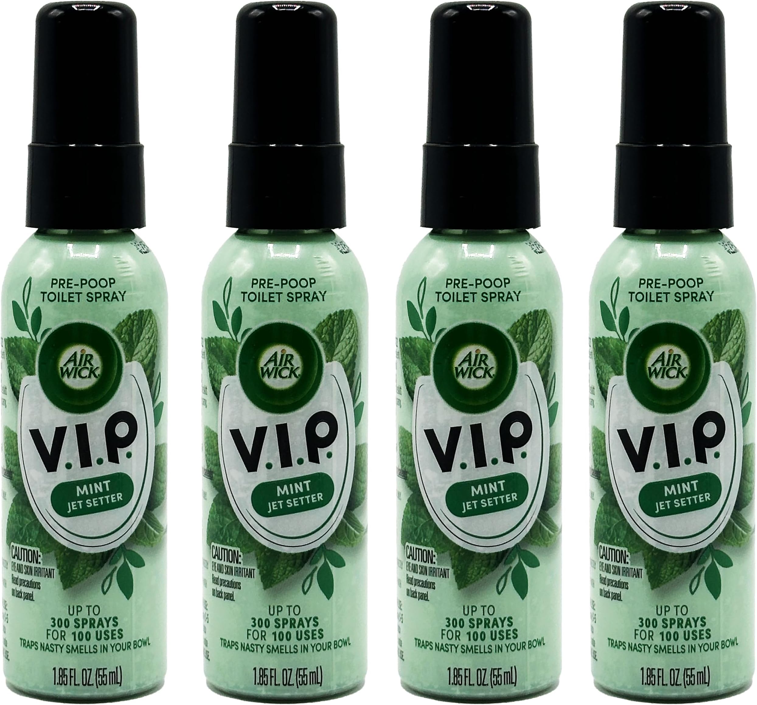 V.I.P. Pre-Poop Toilet Spray, Mint Jet Setter, Travel Size, Neutralizes Odors, Contains Essential Oils, Fresh Mint Scent Bathroom Spray, 1.85 Oz (Pack of 4)