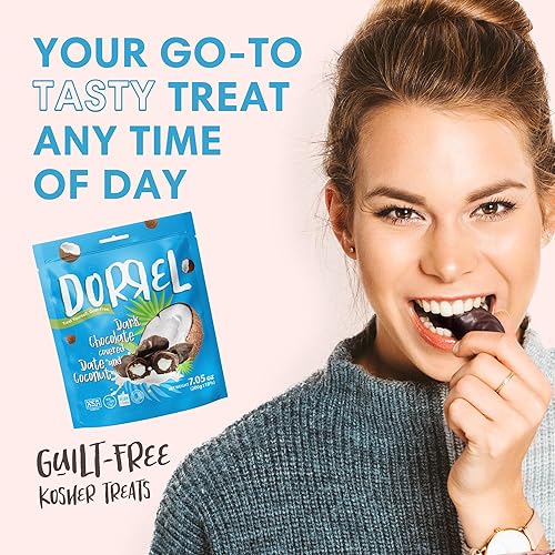 Miniatura 146 de DORREL - Dátiles cubiertos de chocolate negro belga (Medjool) con relleno de cacahuetes salados, aperitivo de chocolate vegano de alta energía