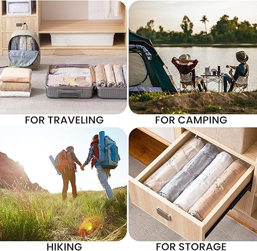 Miniatura 7 de TAILI Paquete de 12 bolsas de compresión de viaje, bolsas enrollables para ahorrar espacio (6 grandes + 6 medianas), no necesita aspiradora,