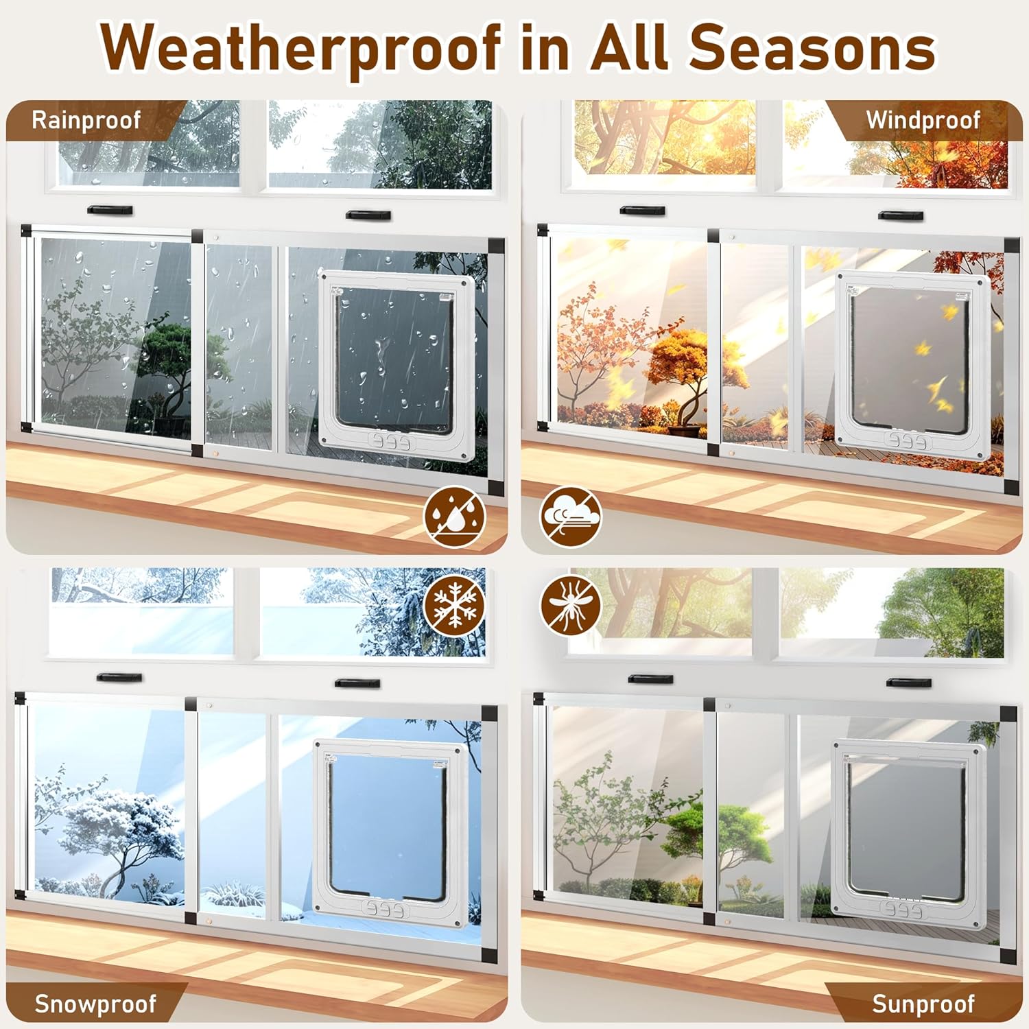 Full Glass Cat Door for Window,32"-37" Adjustable Width,1-Min Install | 4 Locking Modes,Aluminum Frame,HD Glass,Magnetic Closure,Weatherproof Sliding Pet Door Window Insert for Cats