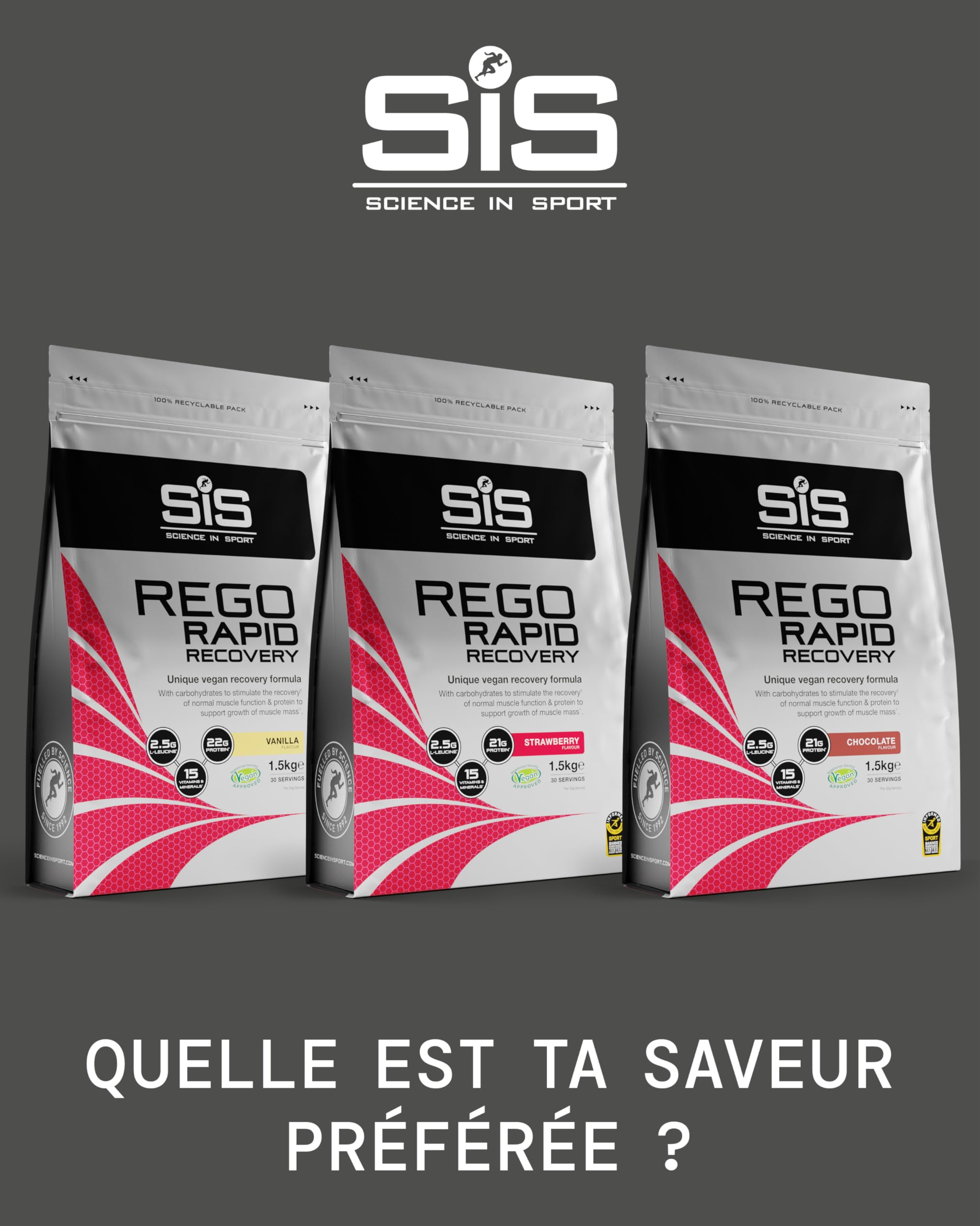 Science in Sport Rego Rapid Recovery Poudre 1,5kg Fraise Vegan - Poudre récupération avec glucides, protéines, électrolytes, vitamines et minéraux, soutient un entraînement efficace
