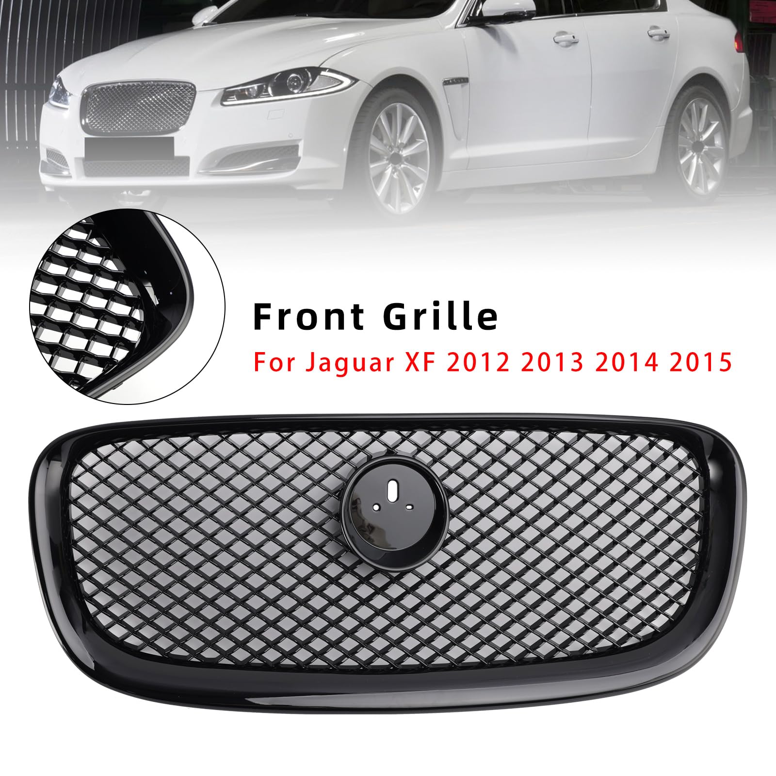 Griglia paraurti Anteriore XF-R Style Front Bumper Grille Fit for Jaguar XF 2012-2015 Gloss Black (No Logo)