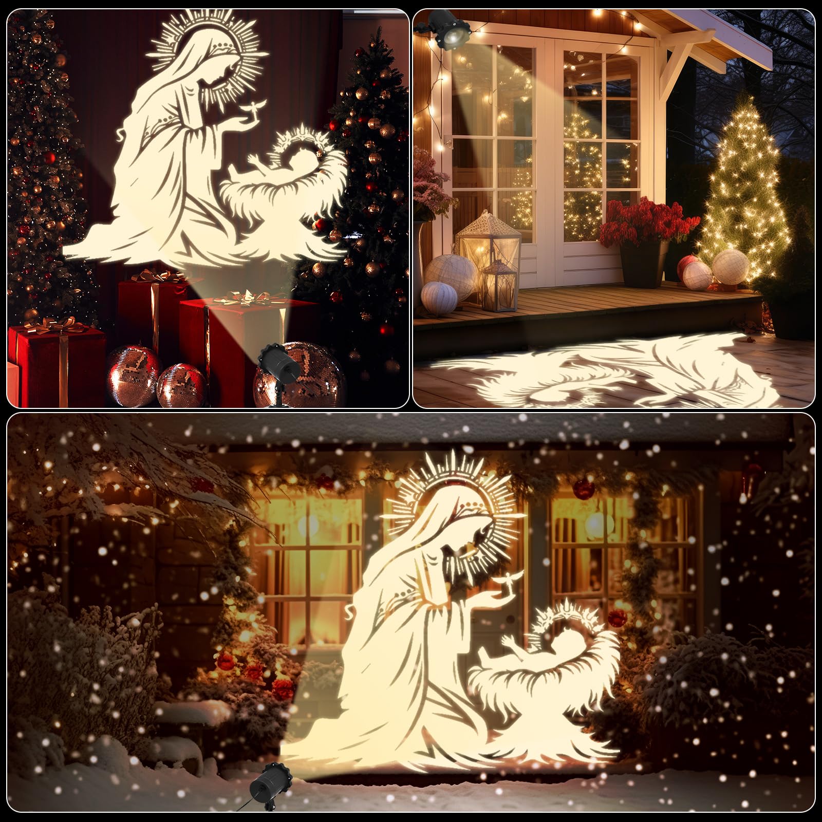 BBTO Proiettore di Luci Natalizie 1 Pezzo – Effetto Dinamico, Proiezione Simile a Ologramma 3D, Funzione Timer, Proiettore Natalizio per Interni ed Esterni, Motivo Presepe di Natale