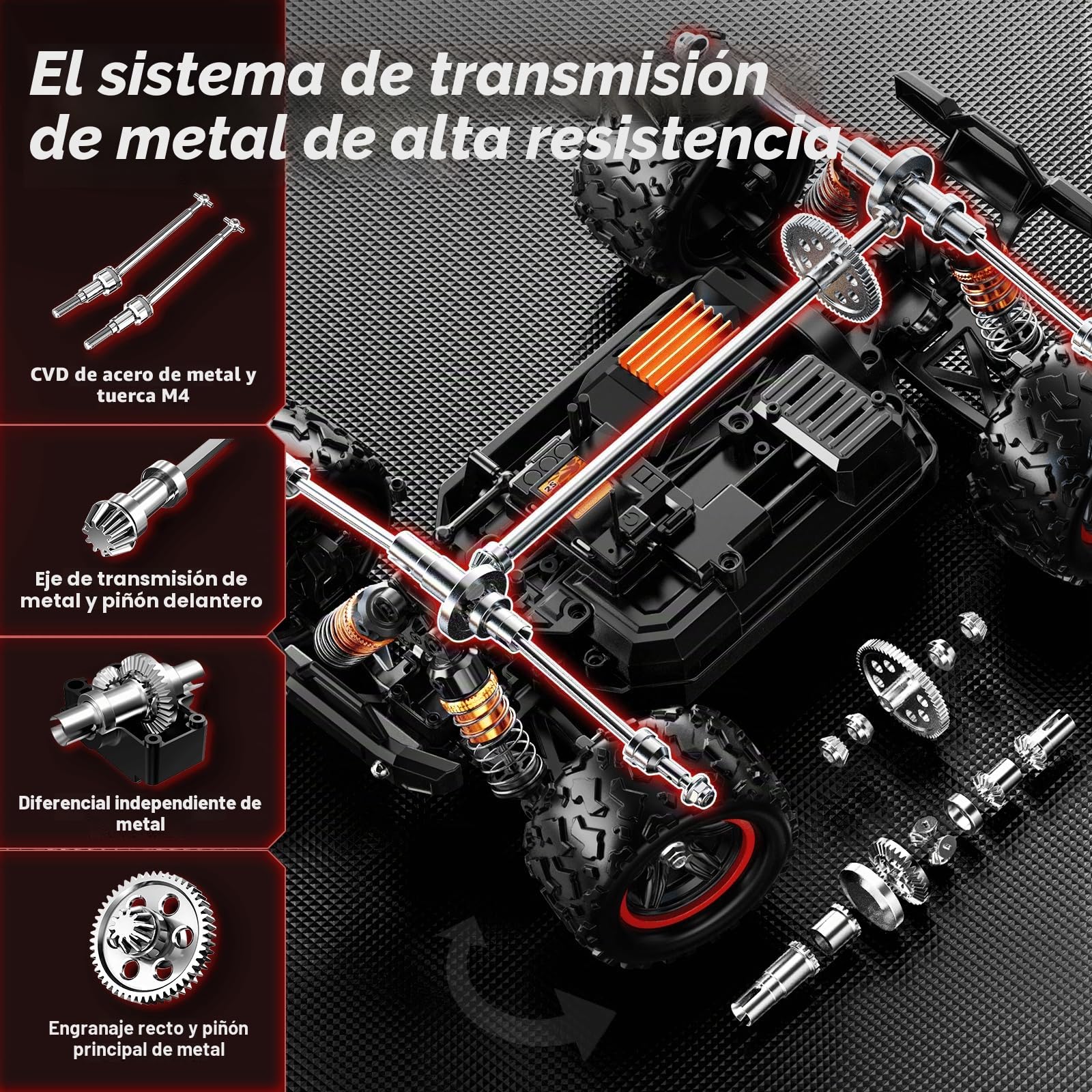 Coche teledirigido 1:18 Brushless 4x4 para Adultos, transmisión metálica, 52 km/h, 2 baterías 1500mAh, Coche RC Todoterreno con Kit de repuestos, Coche radiocontrol