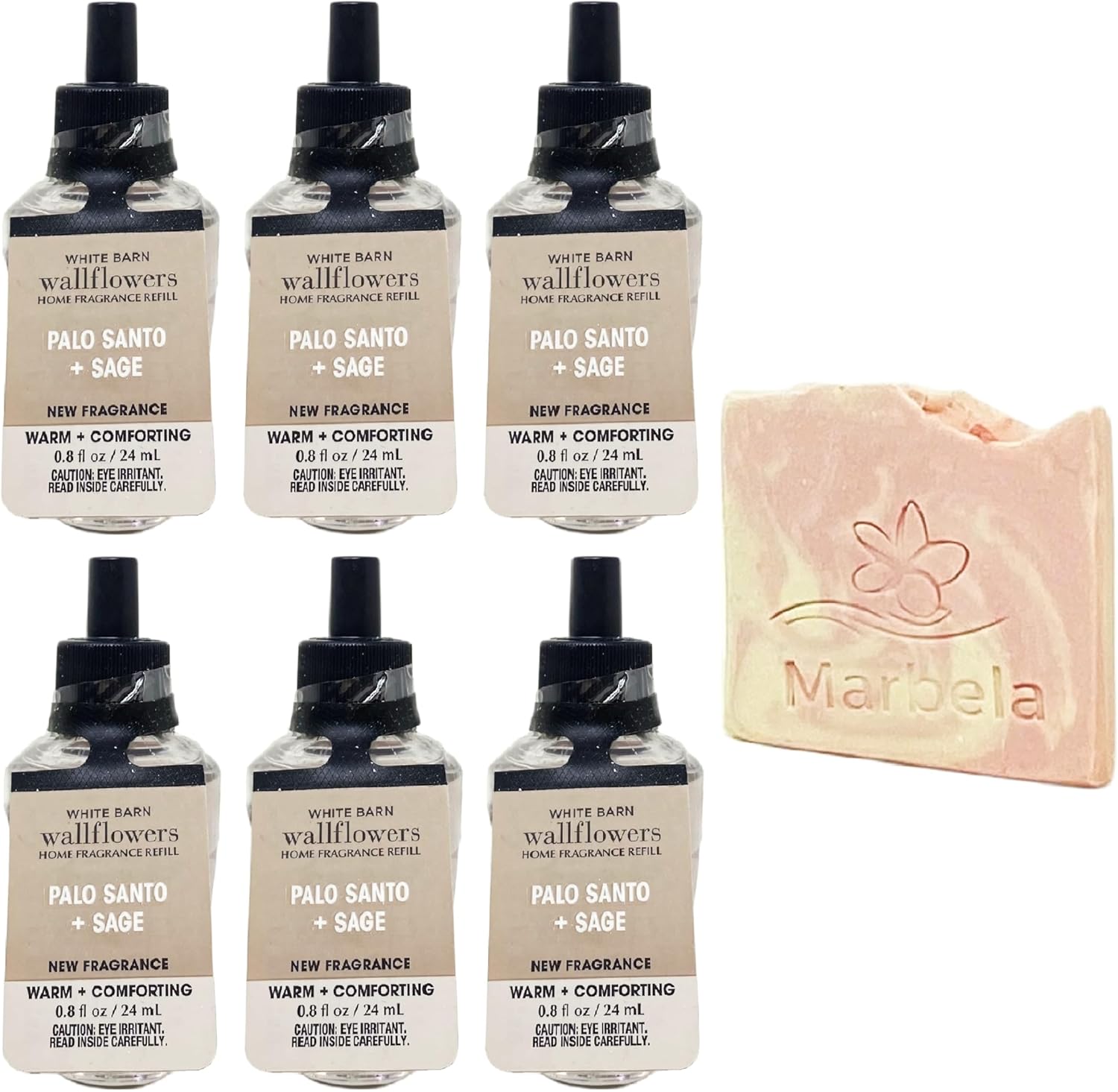Bath & Body Works Palo Santo + Sage 6 Pack Wallflowers Home Fragrance Refill Bundle with a Himalayan Salts Springs Sample Soap