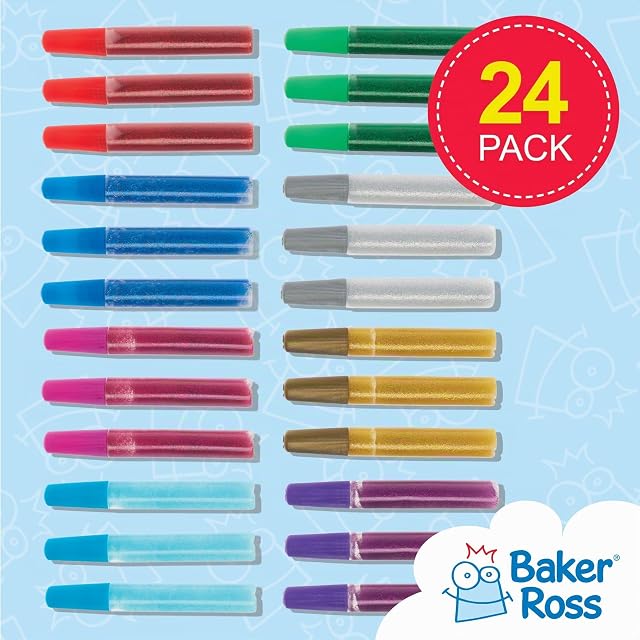 Foto 2 de 5 de Baker Ross Rotuladores de pegamento con purpurina (pack de 24) para manualidades infantiles