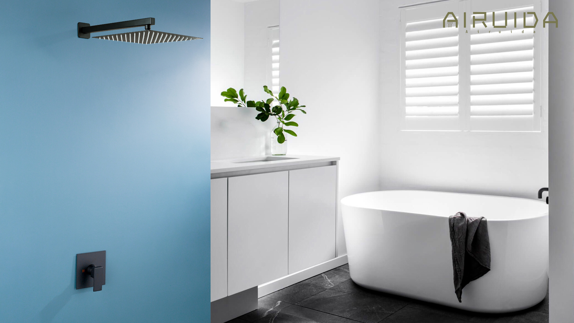 Airuida Robinet De Douche Carré Noir Mat De 25,4 Cm Pour Salle De Bain - Support De Plafond De Luxe SUS304 - Pomme De Douche à Effet Pluie Ultra Fine