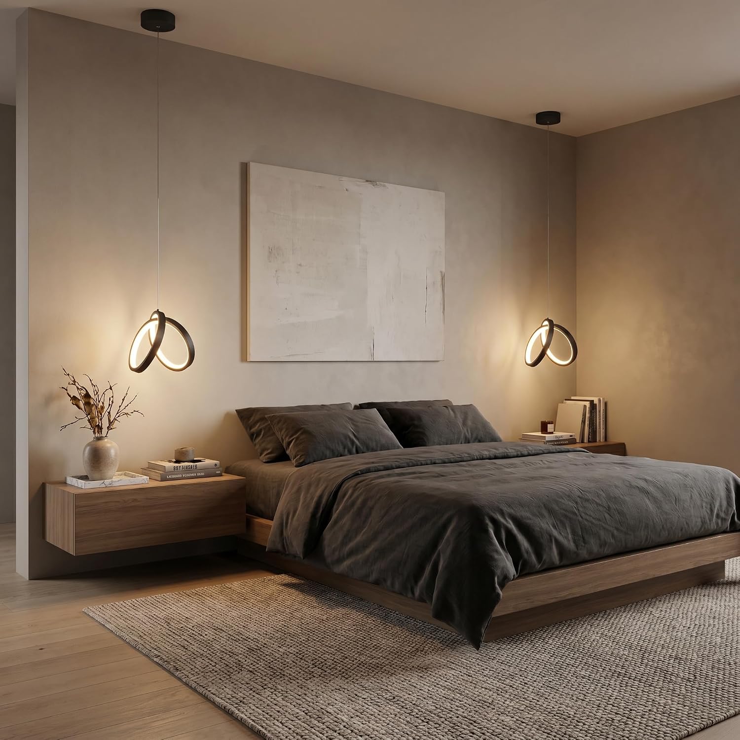 Modern Island Pendant Lighting, with Remote Dimmable and Samrt Lamp APP, Adjustable Hanging Black Ceiling Lamp Fixtures, for Kitchen Island, Dining Room, Bedroom (Pack of 2 Pendants) image 2