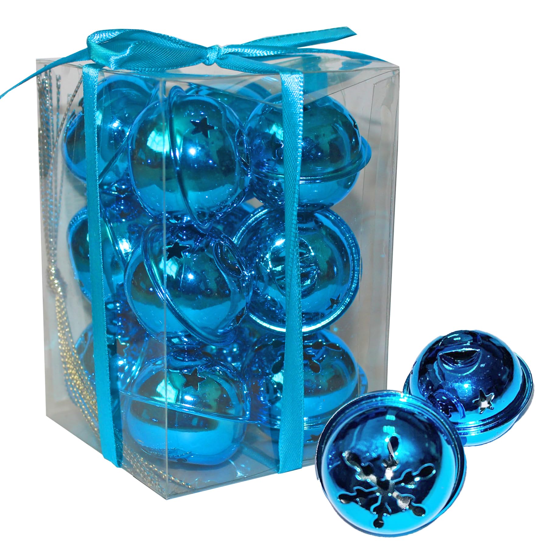 Premier Decorations Blue Christmas Decoration 12 Pack Snowflake 40Mm Jingle Bell Baubles