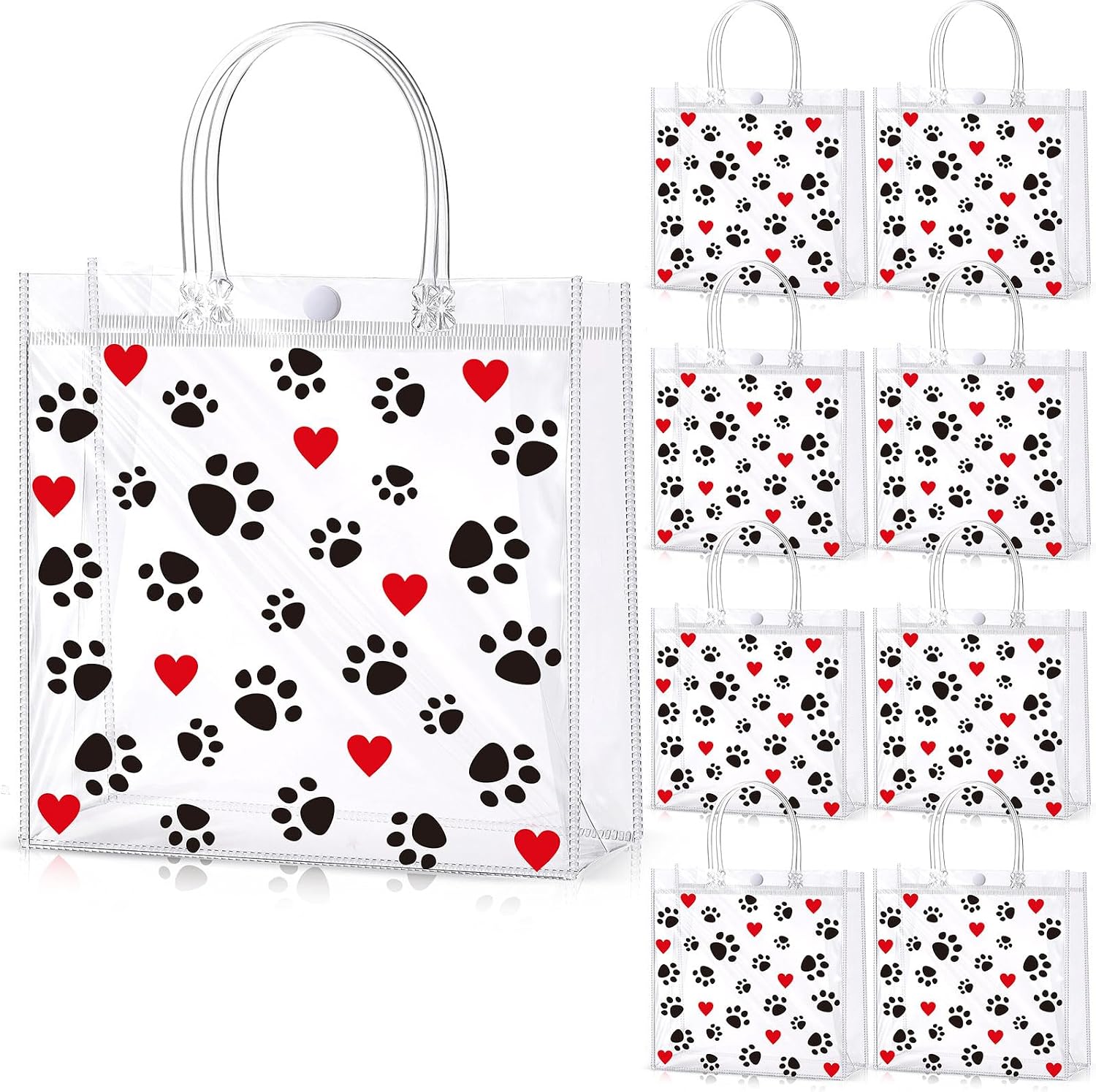 Funrous 20 Packs Dog Paw Clear PVC Gift Bags with Handle Reusable Transparent Plastic Dog Print Wrap Tote Bags for Puppy Pet Treat Party Favors Wedding Baby Shower Birthday Shopping Retail Merchandise