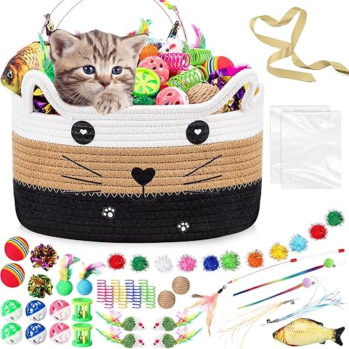 Miniatura 8 de Zopeal 76 piezas de juguetes de almacenamiento para gatos, juguetes de regalo, vara interactiva para gatitos, bolas brillantes y coloridas