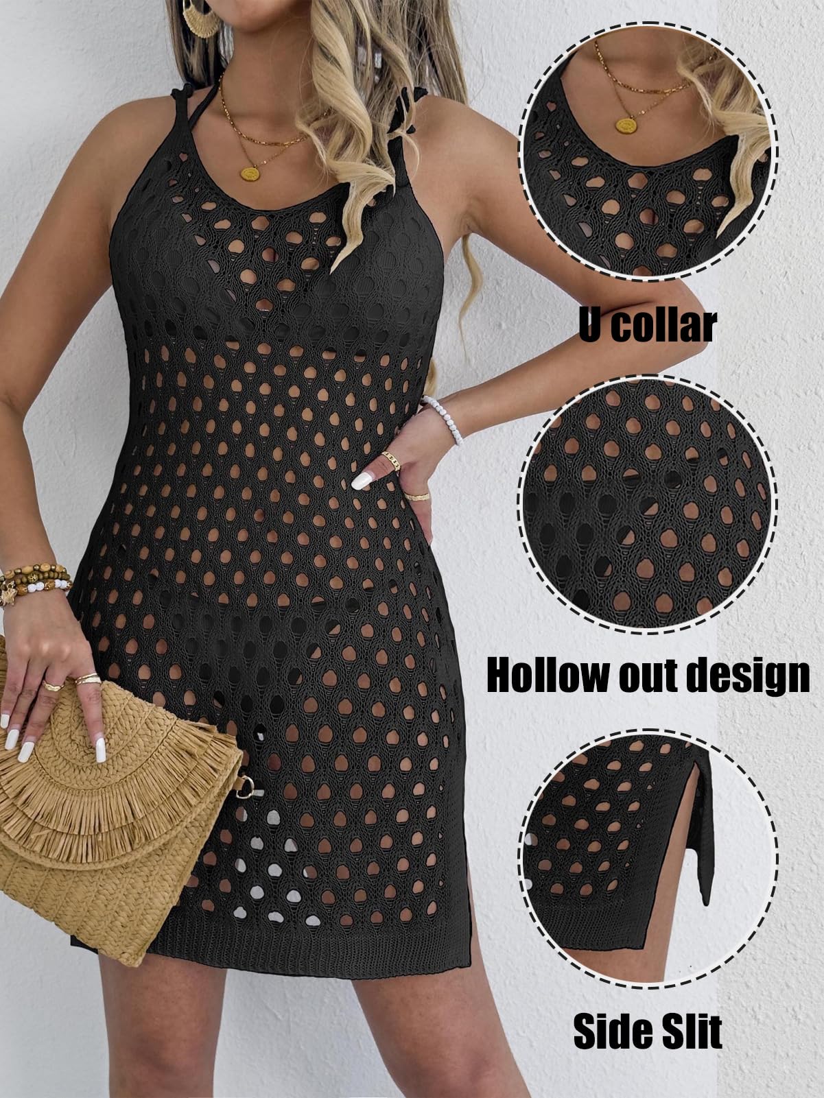 Rayson Copricostume Donna Mare Crochet Curvy Senza Maniche Vestito da Spiaggia Estivo Tunica Copri Costume Abito da Bikini Cover Up