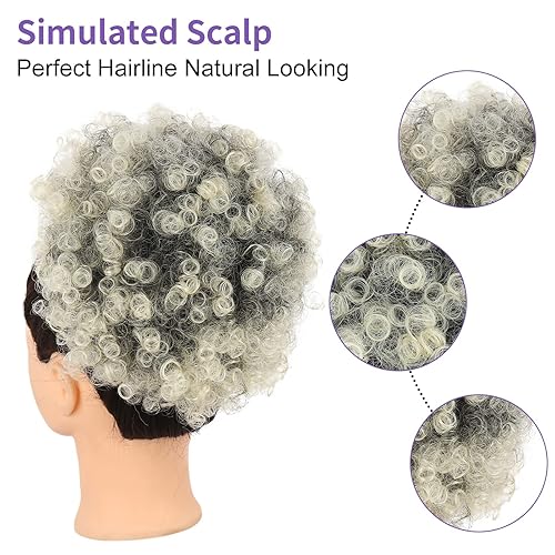 Miniatura 4 de Moño afro con flequillo, extensiones de cola de caballo afroamericanas, cortas, afro, rizado, sintético, con cordón, extensión de cabello para