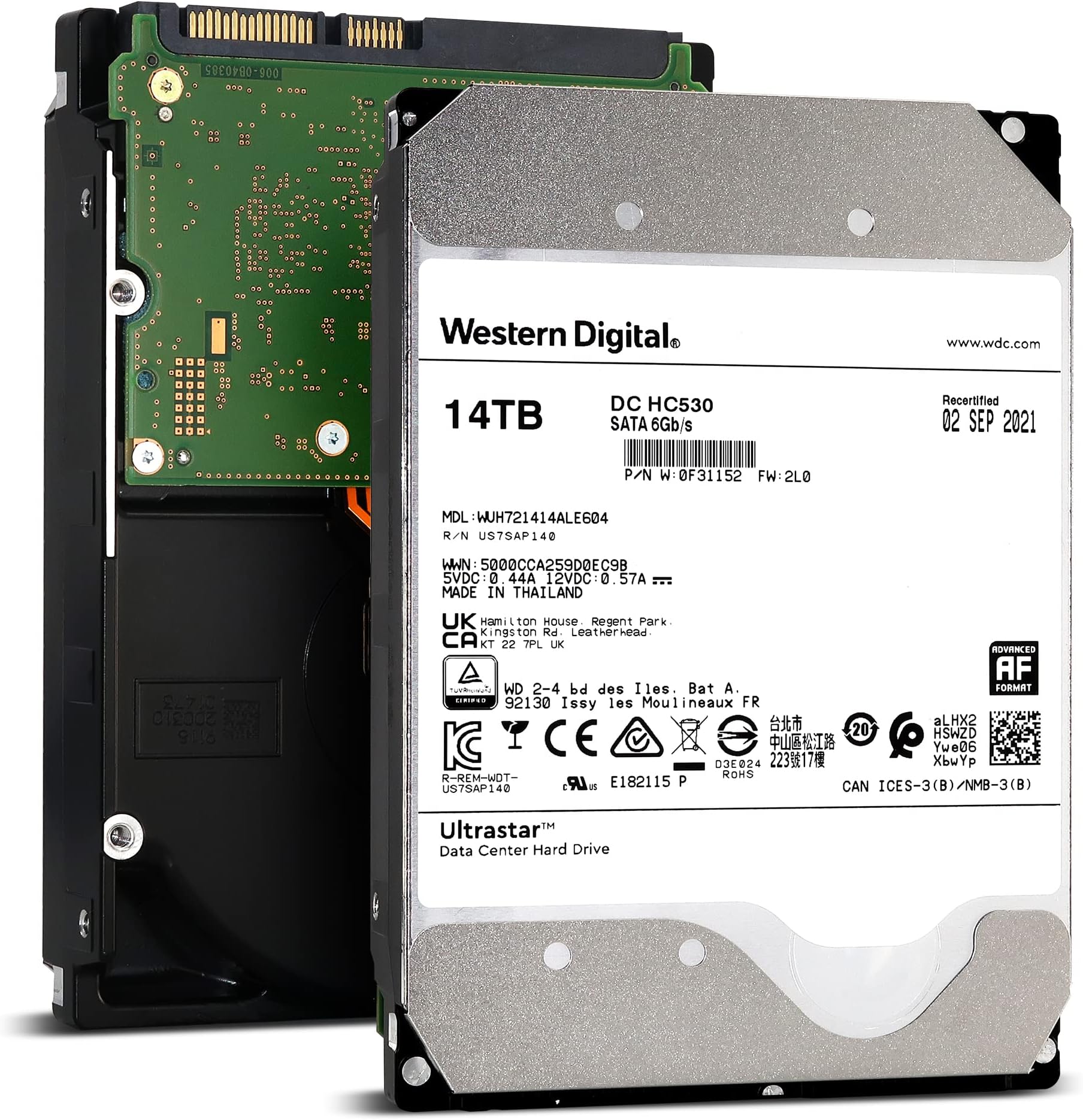 Western Digital 14TB Ultrastar DC HC530 SATA HDD - 7200 RPM Class, SATA 6Gb/s, 512MB Cache, 3.5" - WUH7214ALE604 OEM (Renewed)