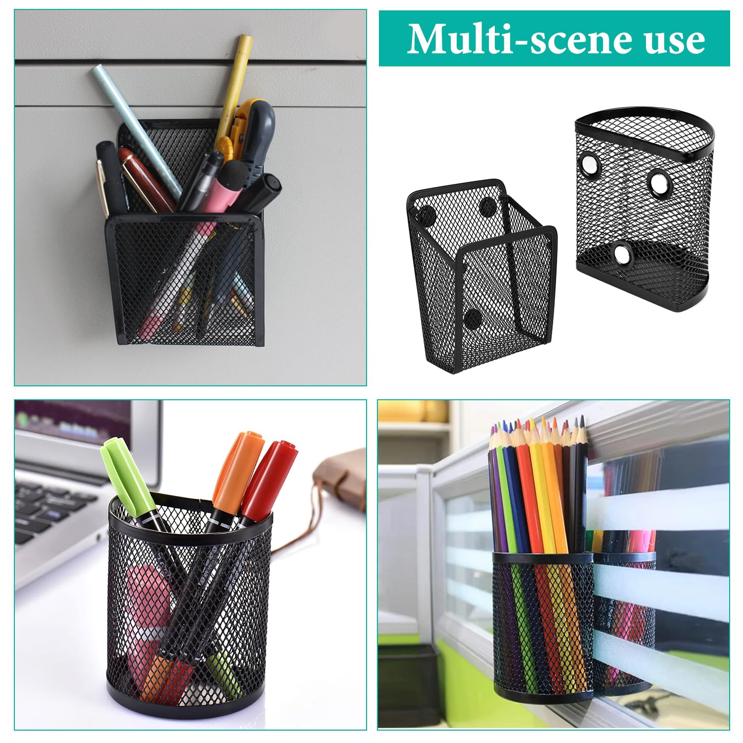 2 Pièces Porte Stylo Magnétique Maille Métal Noir - Organisateur Réfrigérateur Et Bureau