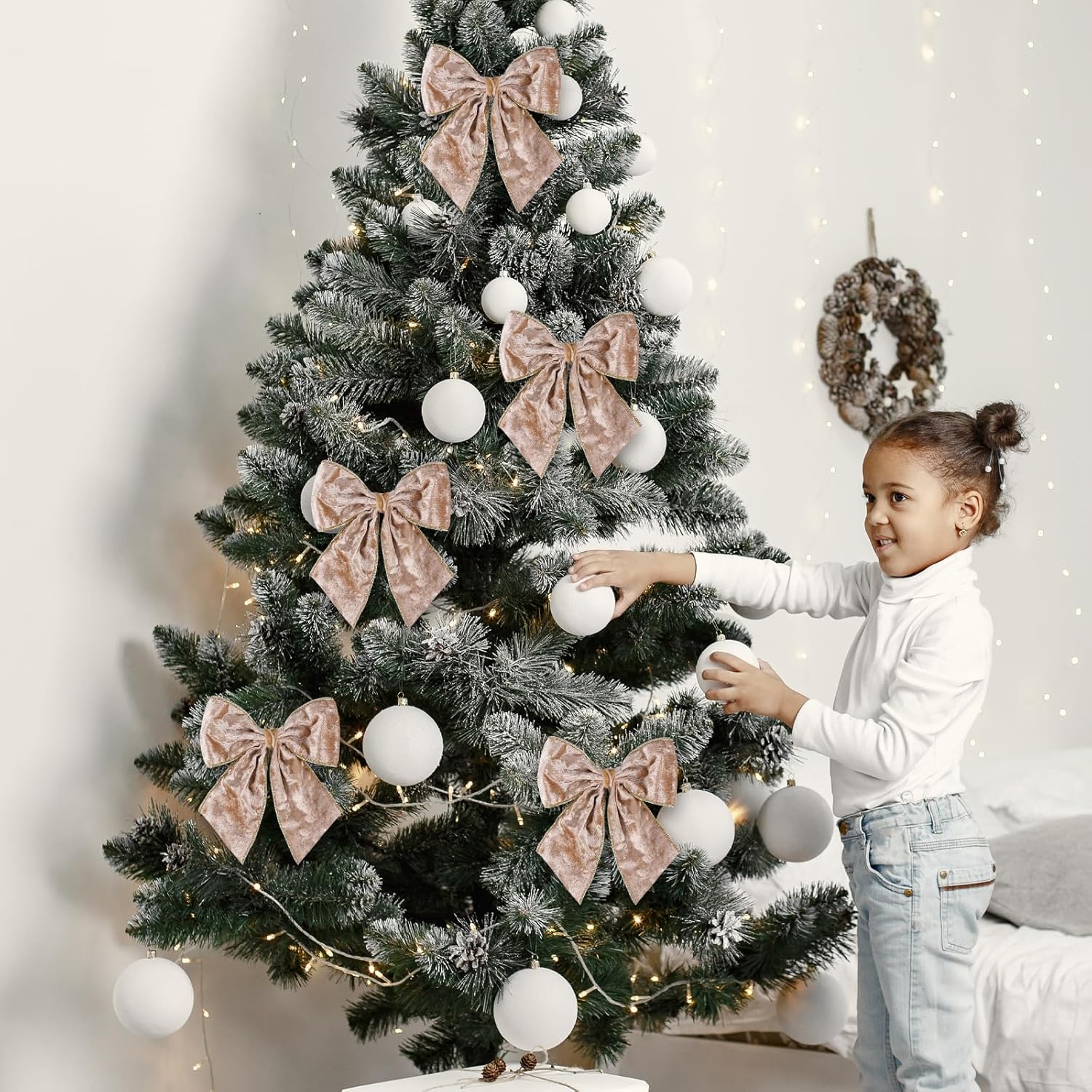 8pcs Christmas Wreath Bows, Champagne Velvet Bow for Wreath Golden Edged Xmas Crafts Decorative Ornament Bow for Indoor Outdoor Christmas Wedding Holiday Party Decorations,5.5 * 6" - Image 3