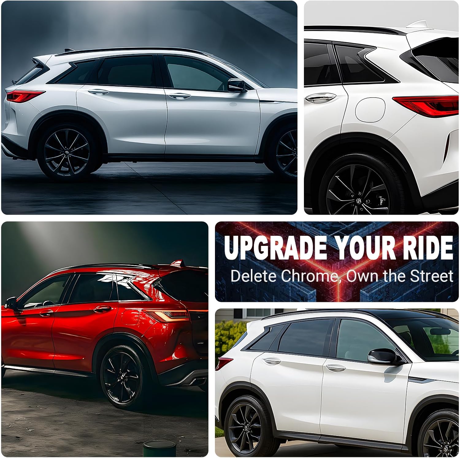 Chrome Delete Vinyl Wrap Kit fit for 2019-2025 Infiniti QX50 Accessories Side Window Trim with Gloss Black Blackout Film