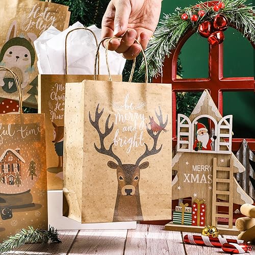 Miniatura 5 de LeZakaa Surtido de 24 bolsas de regalo de Navidad, bolsa de regalo de papel kraft  6 diseños de animales  8 x 6 x 4 pulgadas