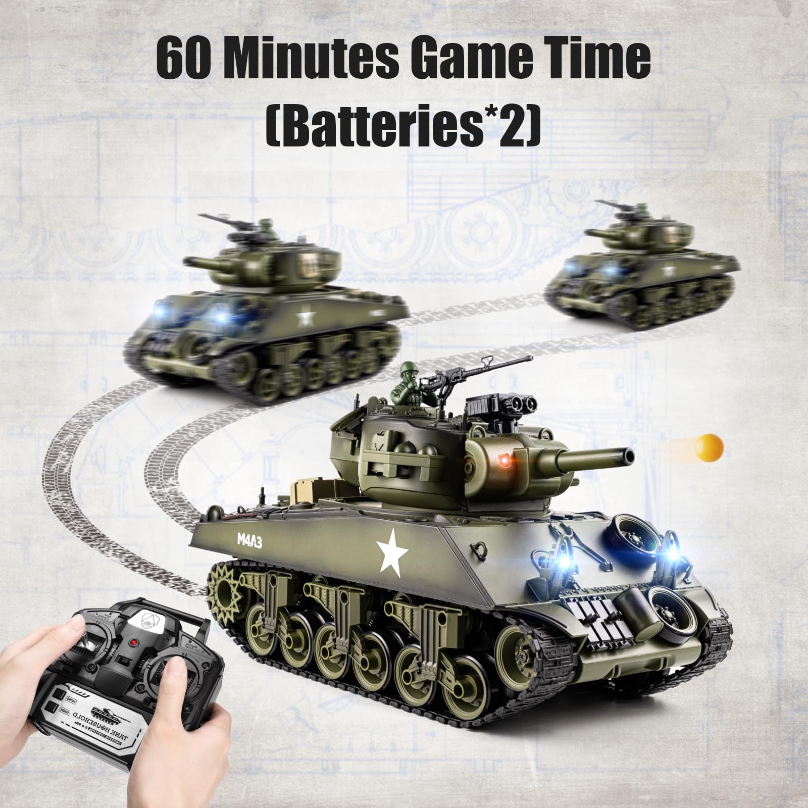 Supdex Tanque RC 1:18, modelo de control remoto de metal US M4A3 Sherman