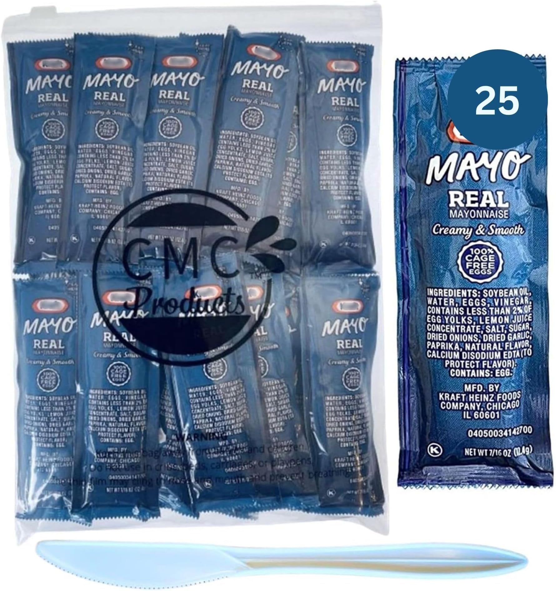 Gift Set: Mayo Packets (12g) – 25 Count with Spreader in Food-Safe Resealable Bag by CMC Products (approximately 25 packets)